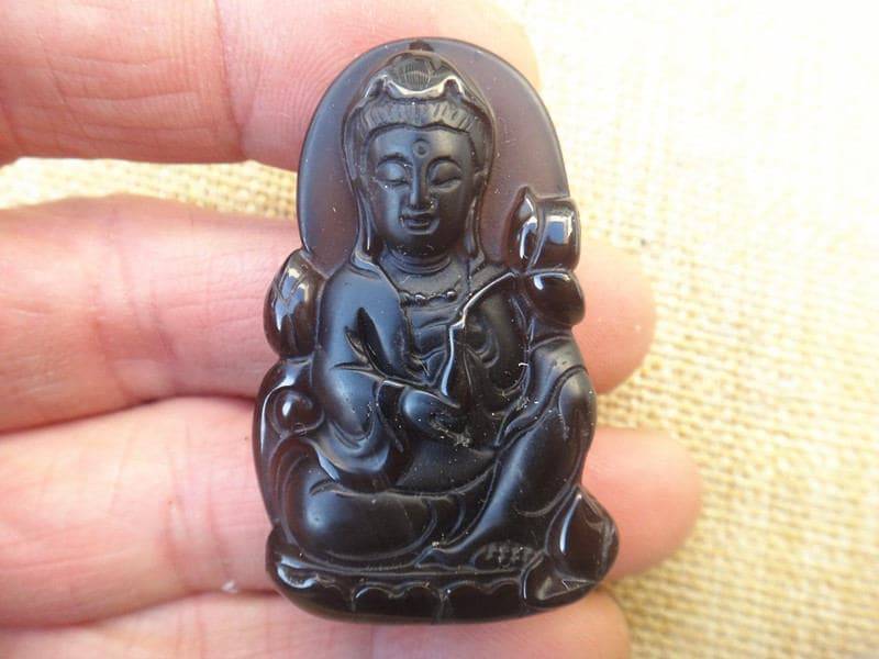 Natürliche Eis Obsidian Net /Bottle Guanyin Anhänger von blackbeaded