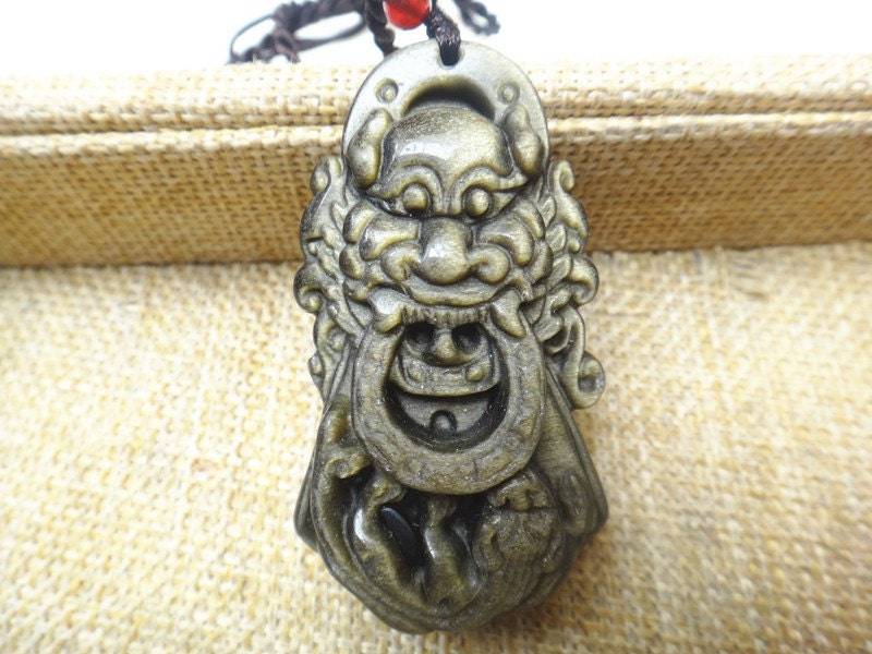 Natürliche Gold Obsidian Drachenkopf Tapferen Truppen Talisman Anhänger Natürliche Gold Obsidian Drachenkopf Tapferen Truppen Talisman Anhänger von blackbeaded
