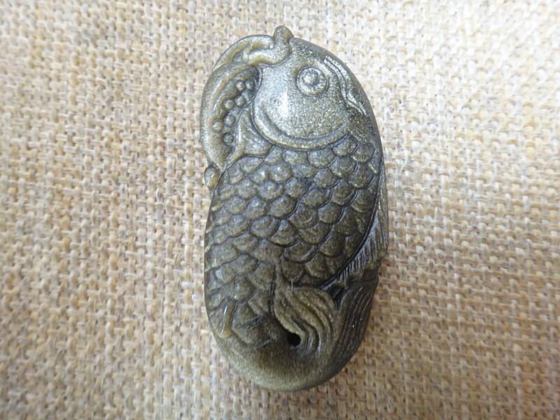 Natürliche Gold Obsidian Fisch Anhänger Sicherheit Und Frieden Günstig von blackbeaded