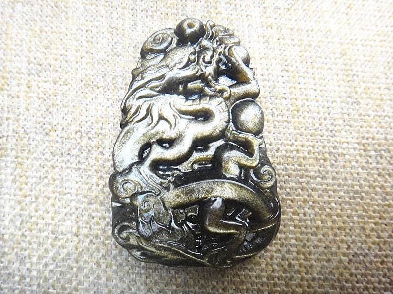 Natürliche Gold Obsidian Günstig Drachen Anhänger Amulett Dsc01886 von blackbeaded