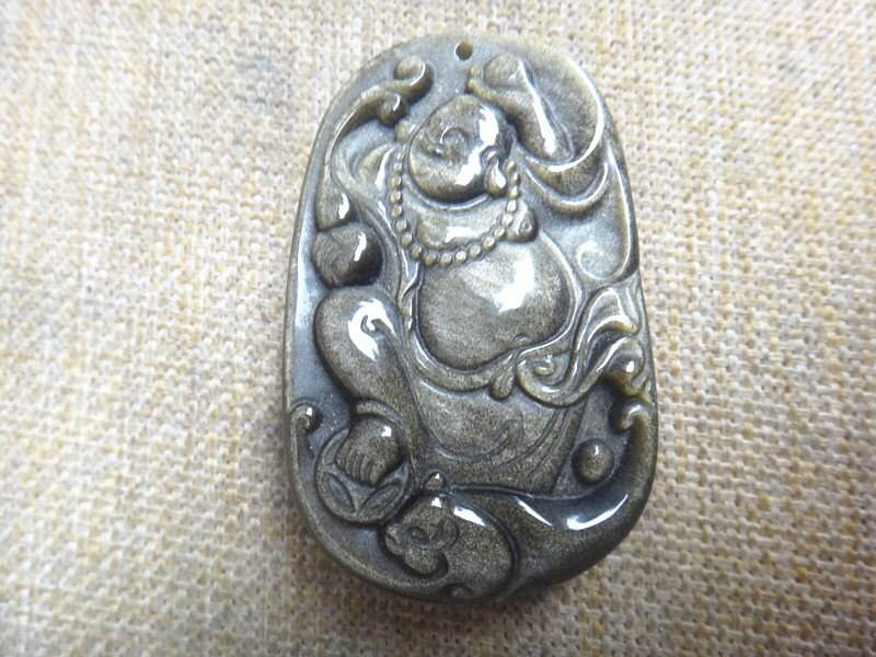 Natürliche Gold Obsidian Lachender Buddha Amulett Patron Anhänger Natürliche Gold Obsidian Lachender Buddha Amulett Patron Anhänger von blackbeaded