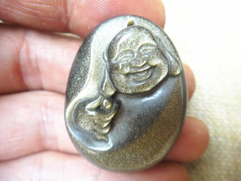 Natürliche Gold Obsidian "Maitreya Buddha" Schutzpatron Anhänger von blackbeaded