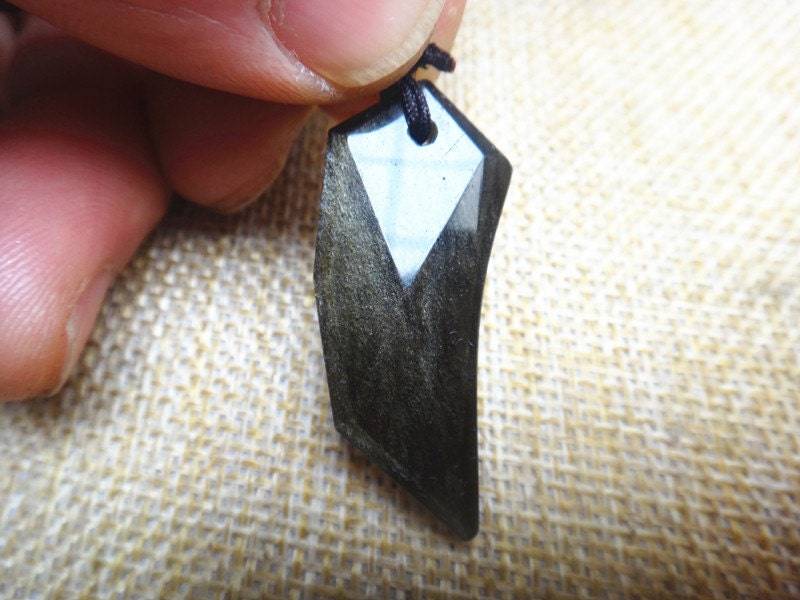 Natürliche Gold Obsidian Spike Wolf Zähne Amulett Anhänger von blackbeaded