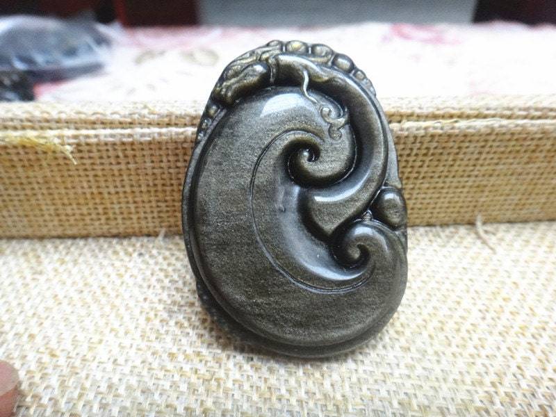 Natürliche Golden Obsidian Anhänger Glück Wunschdenken Pi Yao von blackbeaded
