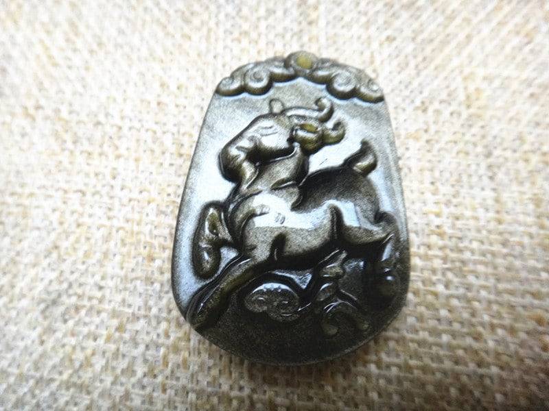 Natürliche Goldene Obsidian Anhänger Tierkreis Schaf Maskottchen von blackbeaded