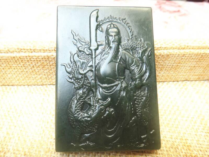 Natürliche Grüne Jade, Die Guan Yu Schnitzte, Schnitzte Anhänger Ares Yu von blackbeaded