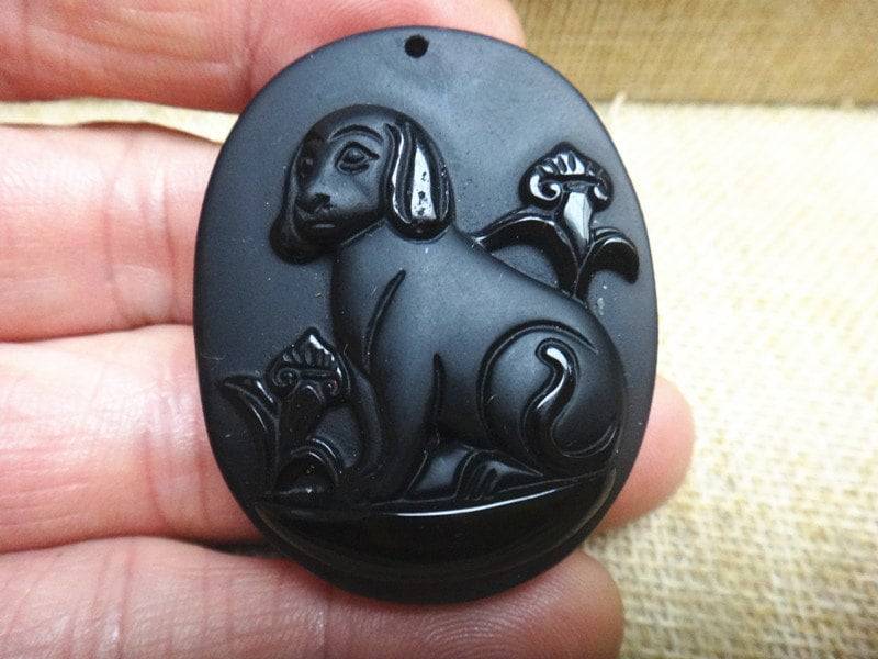 Natürliche Obsidian Anhänger Hund Maskottchen Natürliche Obsidian Anhänger Hund Maskottchen von blackbeaded