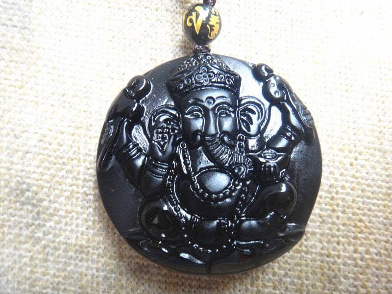 Natürliche Obsidian Elefant Gott Anhänger Glück Schutzpatron von blackbeaded