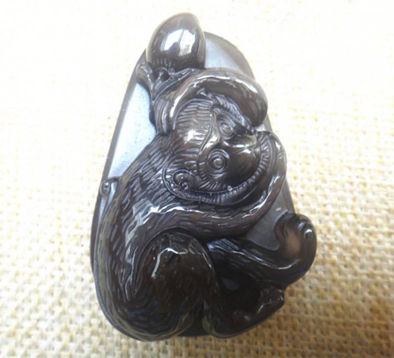 Natürlichem Eis Art Regenbogen Auge Obsidian Anhänger Affe von blackbeaded