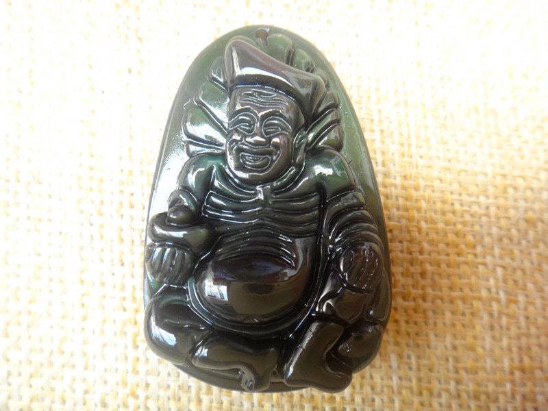 Natürlichem Eis Art Regenbogen Obsidian "Ji Gong" Buddha Anhänger Schutzpatron von blackbeaded