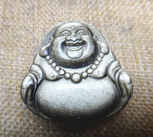 Natürlichen Goldenen Obsidian Anhänger Lächelnd Maitreya Buddha von blackbeaded
