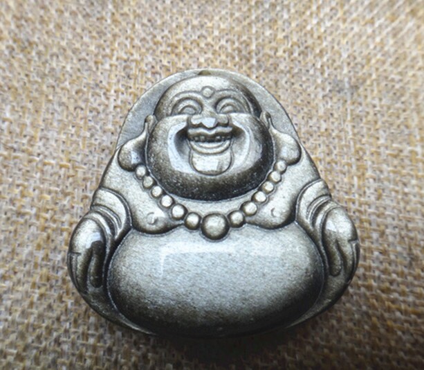 Natürlichen Goldenen Obsidian Anhänger Lächelnde Buddha Lucky von blackbeaded