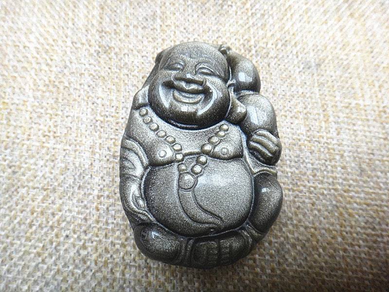 Natürlichen Goldenen Obsidian Buddha Segen Sicherheit Und Frieden Anhänger Amulett Maskottchen von blackbeaded