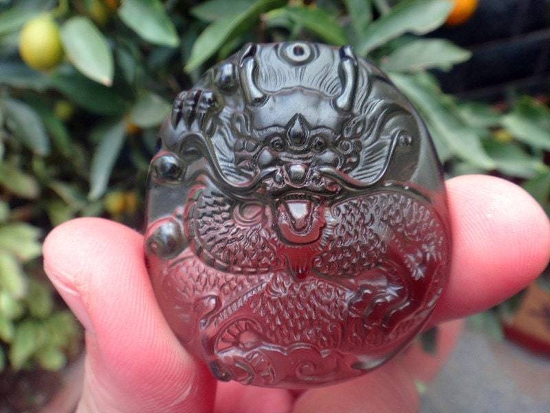 Natürlicher Eis Obsidian Drachen Anhänger von blackbeaded