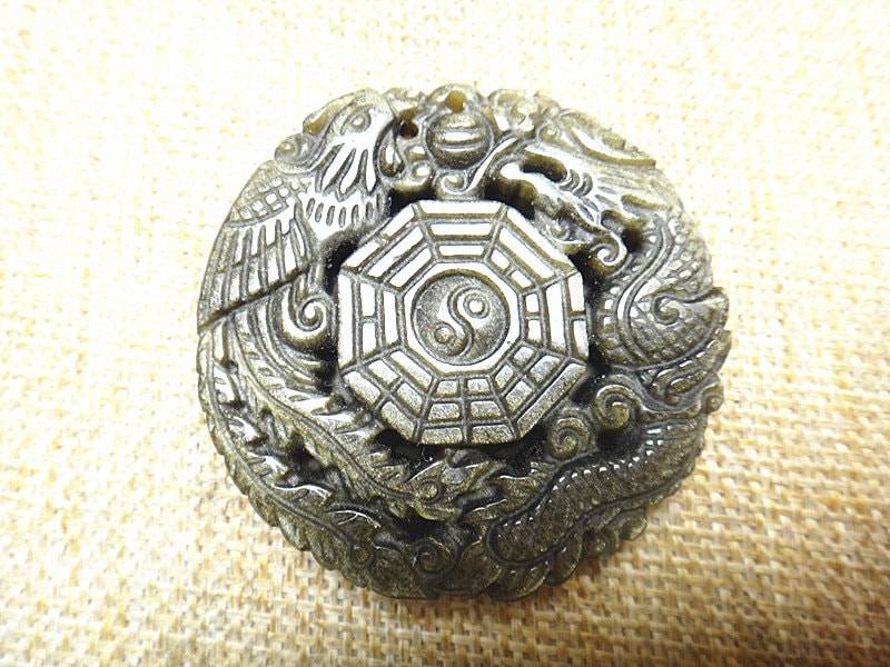 Natürlicher Gold Obsidian Drache Phoenix Klatsch Anhänger Maskottchen Natürlicher Gold Obsidian Drache Phoenix Klatsch Anhänger Maskottchen von blackbeaded