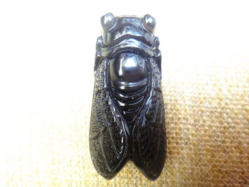 Natürlicher Regenbogen Augen Obsidian Anhänger Geschnitzt Zikade Glück von blackbeaded