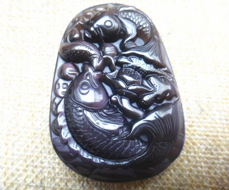Natureis Art Regenbogen Obsidian Anhänger Lotus Karpfen Natureis Art Regenbogen Obsidian Anhänger Lotus Karpfen von blackbeaded
