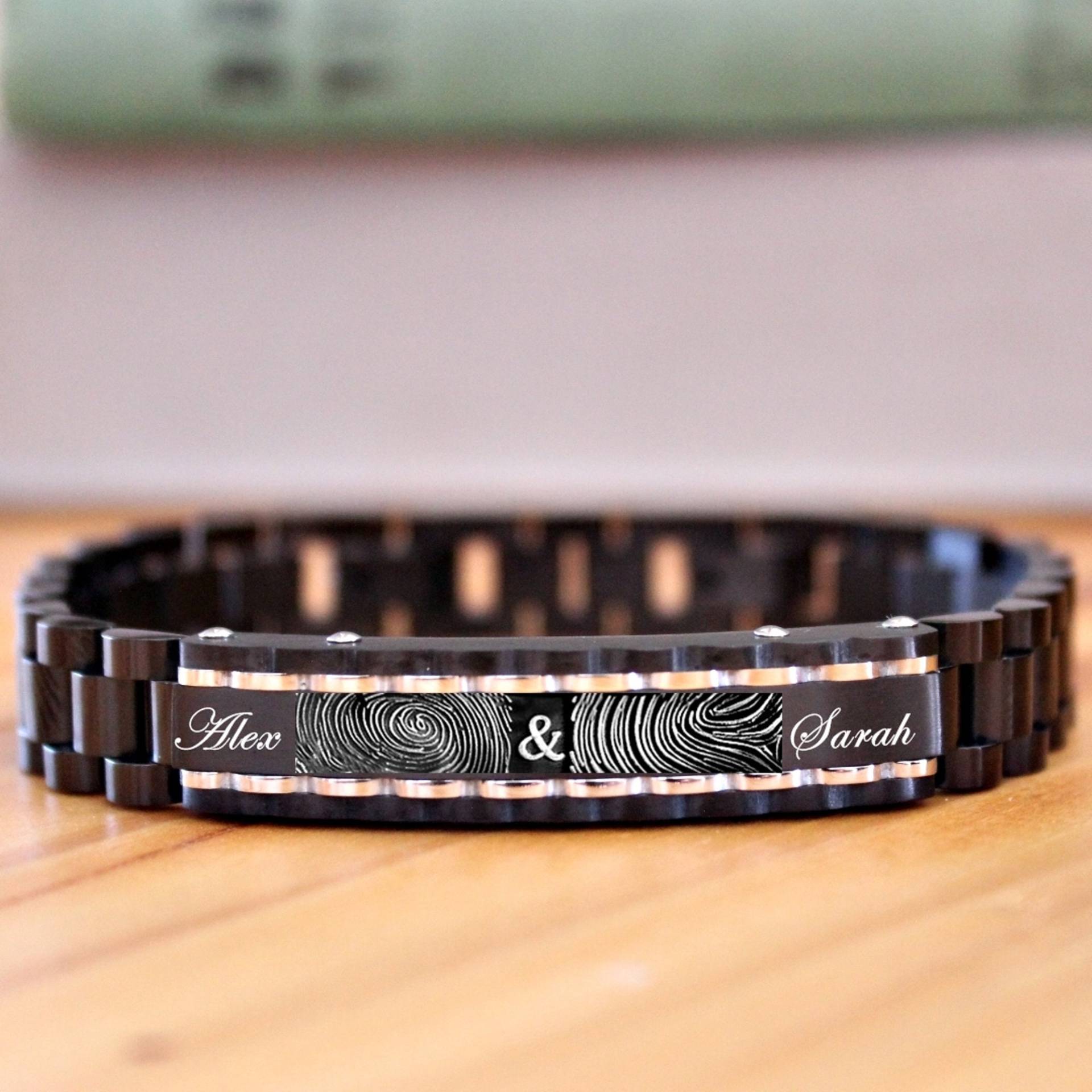 Fingerdruck Armband/Mit Namen Personalisiertes Geschenk Vatertagsgeschenk Männer Geschenkideen Stahlarmband Jubiläumsgeschenk von blackeagledesgn