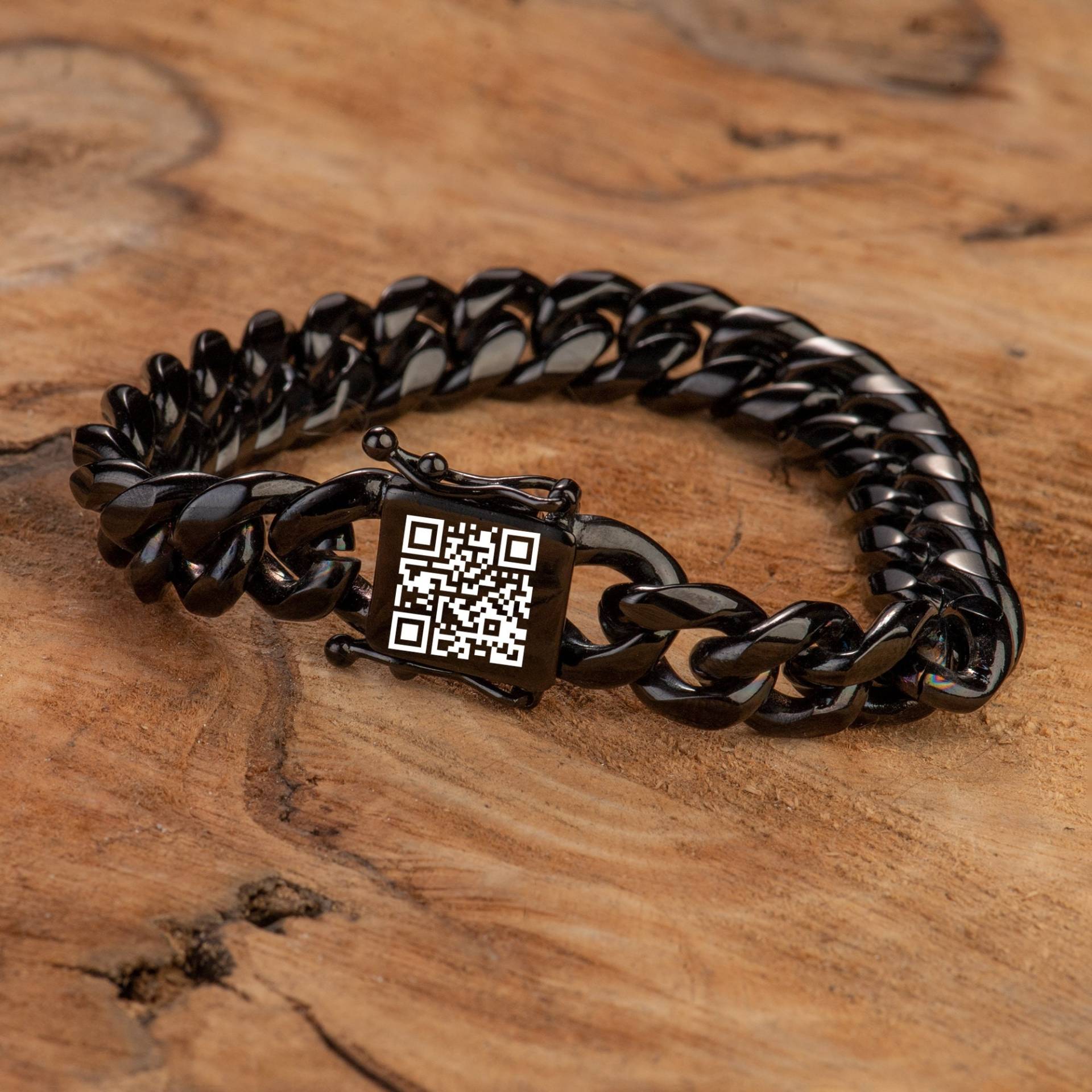 Qr Code Armband, Geschenk Für Vater, Edelstahl Armband, Kettenglied Armband, Schwarz Graviert Armband, Geschenke Mann, Geschenk Männer von blackeagledesgn