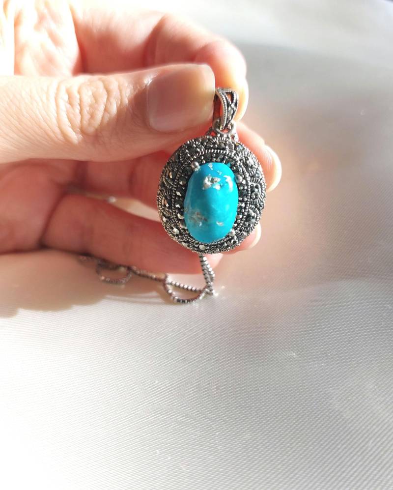Türkis Anhänger Mit 925 Sterling Silber | Vintage-Stil Edler Schmuck Edelstein Türkis Anhänger Mit 925 Sterling Silber | Vintage-Stil Edler Schmuck Edelstein von blauwietuerkis