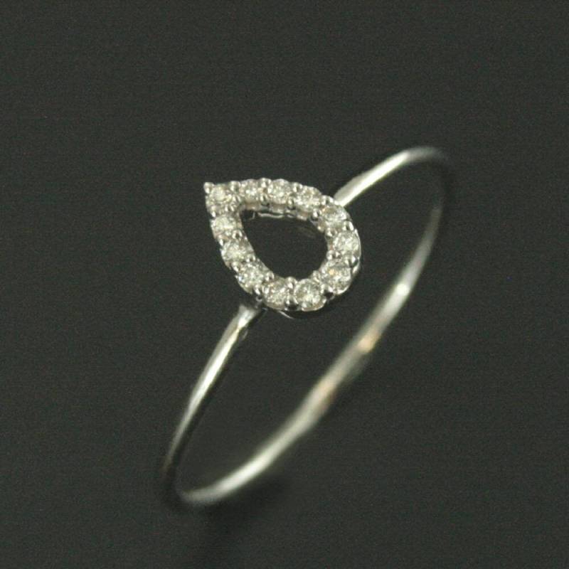 Diamant Ring Pear Diamond Drop .05Cttw 14K Weiß Gold Minimalist Modern Verlobungsring Stapelring Halo von blazerarts