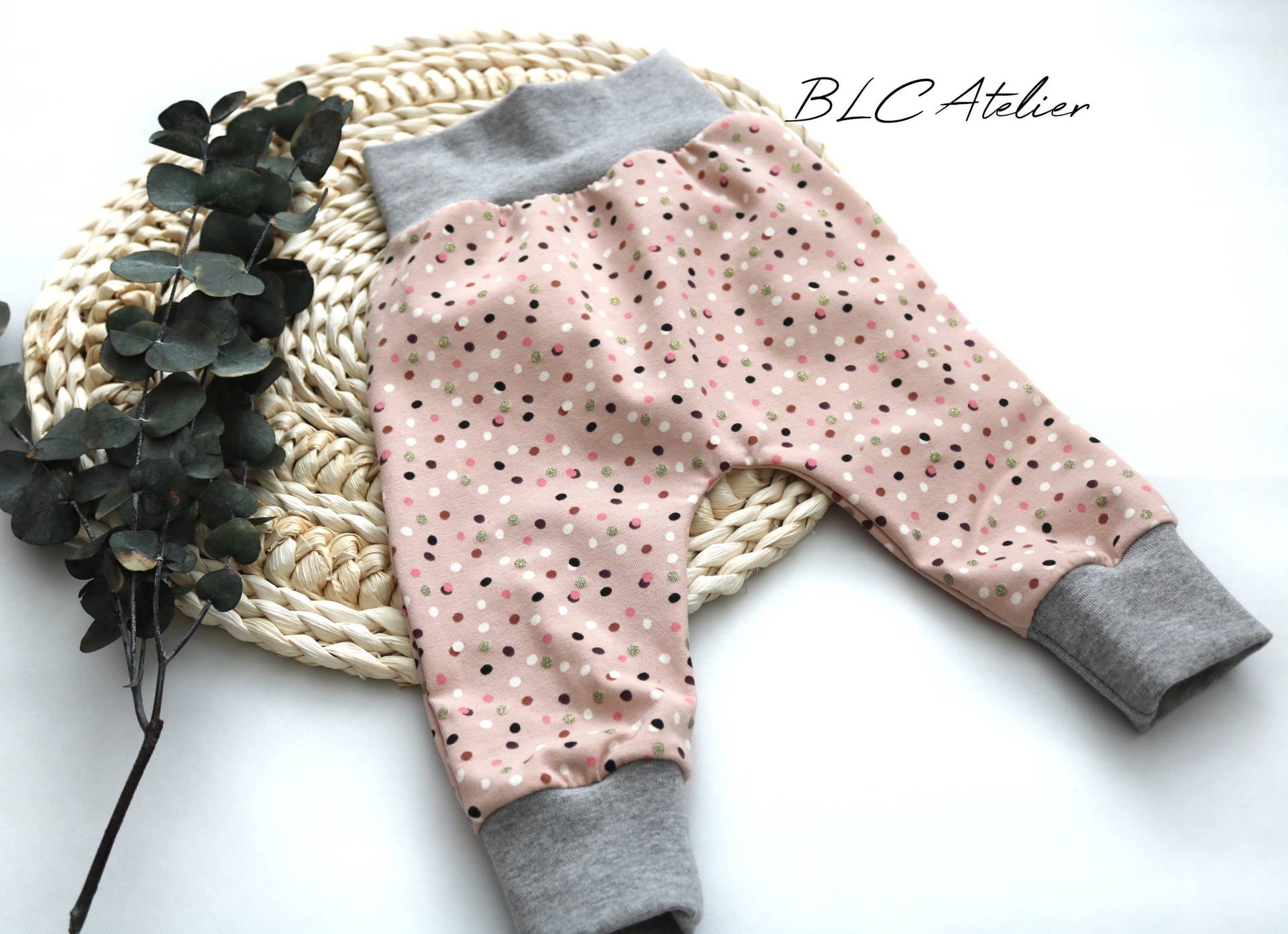 Jerseyhose, Rosa Mit Punkten, Hellrosa Dots, Gold Glitzer, Schlicht Süße, Mädchenhose von blcAtelier