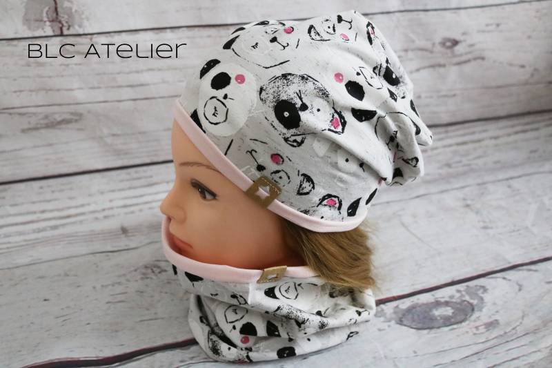 Panda Girl Set Beanie + Loop Oder Einzeln, Beanie, Loop, Pandabär, Pandabärchen, Pandamädchen von blcAtelier