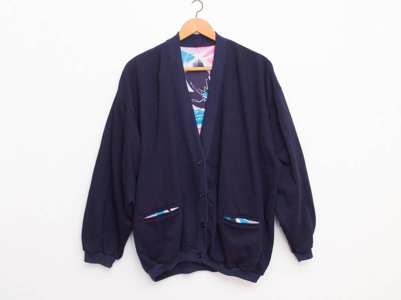 Chaqueta Vintage Algodon Oversized Azul Marino von blessthatdress