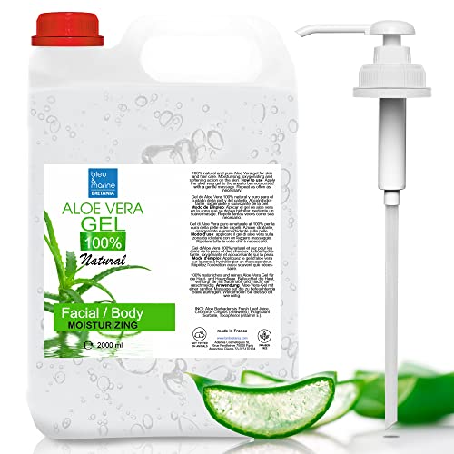 Aloe Vera Gel, aus Bio-Pflanzen der Kanarischen Inseln, Skincare Babys und Haustiere, Frisches Blatt, Vegan, Sonnenbrand Feuchtigkeitscreme, Gesicht, 100% Reines Natürliches, 2000 ml von bleu & marine Bretania