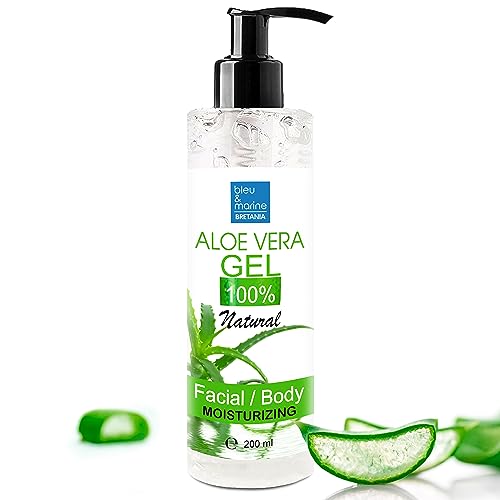 Aloe Vera Gel 200 ml aus Bio-Pflanzen der Kanarischen Inseln, Skincare Babys und Haustiere, Frisches Blatt der Aloe Vera, Vegan Sonnenbrand Gesicht, 100% Reines Natürliches von bleu & marine Bretania