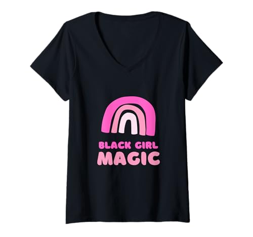 Damen schwarzes mädchen zauber T-Shirt mit V-Ausschnitt von blf girls magic black