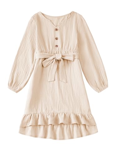 blibean Langärmeliges Kleid für Mädchen, Baumwolle, gerüscht, semi-formelles Kleid, Größe 6–15 Jahre, Beige, 6-7 Jahre blibean Langärmeliges Kleid für Mädchen, Baumwolle, gerüscht, semi-formelles Kleid, Größe 6–15 Jahre, Beige, 6-7 Jahre von blibean