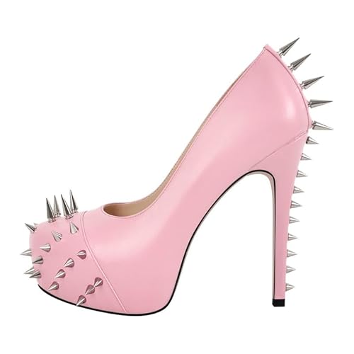 blingqueen Damen Absatzschuhe Stiletto High Heels Plattform Pumps Stöckelschuhe Elegant Kleid Party Schuhe Nieten Lederimitat Rosa 38 EU von blingqueen