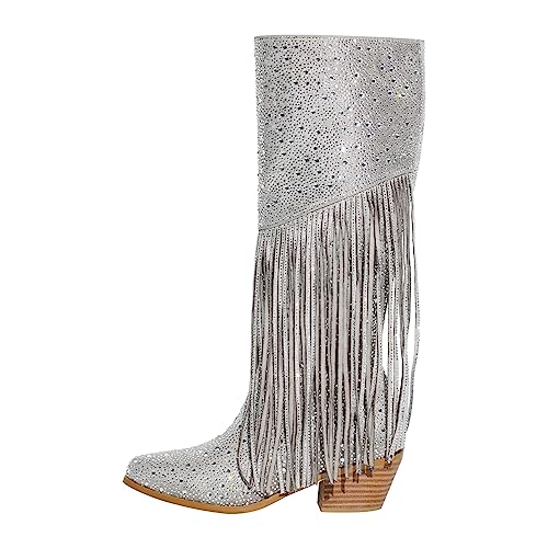 blingqueen Damen Cowboy Boots Stiefel Glitzer Westernstiefel Silber 38 EU von blingqueen