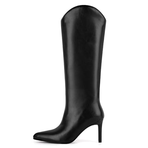 blingqueen Damen Elegante Stiefel Kniehoch High Heel Stilettoabsatz Spitze Zehen Schwarz 46 EU von blingqueen