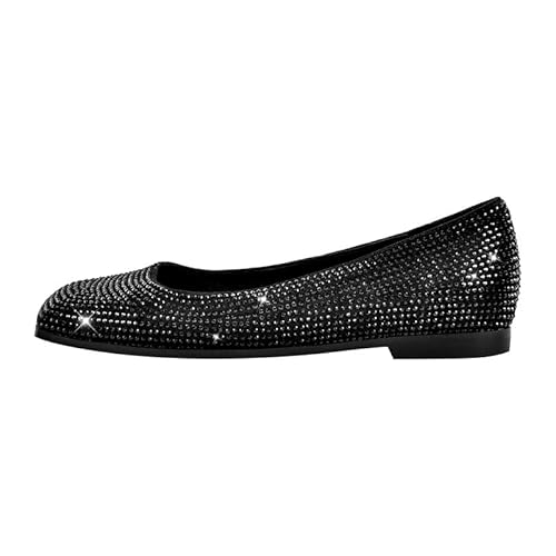 blingqueen Damen Flach Ballerinas Eckige Zehenkappe mit Glitzernden Strasssteinen Schwarz 36 EU von blingqueen