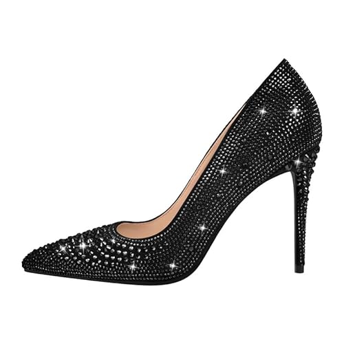 blingqueen Damen High Heels Glitzer Spitze Pumps Stiletto Elegante Damenschuhe Schwarz 43 EU von blingqueen