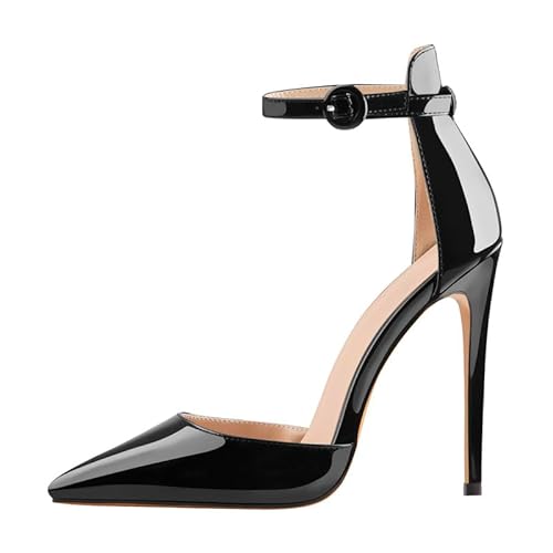 blingqueen Damen High Heels Spitze Stiletto Geschlossene Sandaletten Riemchen Pumps Metallic Schwarz 36 EU von blingqueen