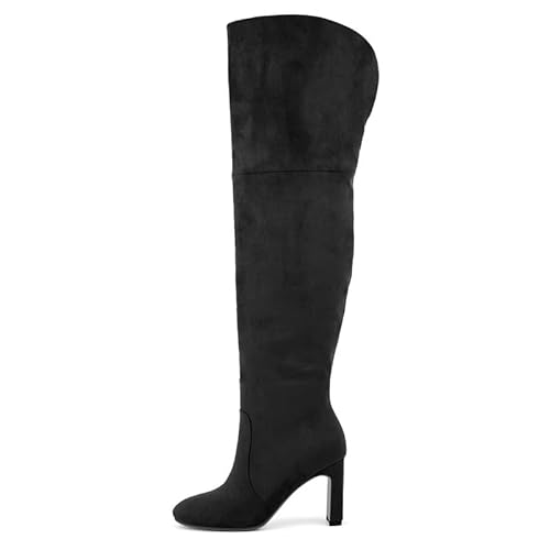 blingqueen Damen Overknee Stiefel Herbst Winter Mode Runde Zehen Boots Blockabsatz Schwarz 40 EU von blingqueen