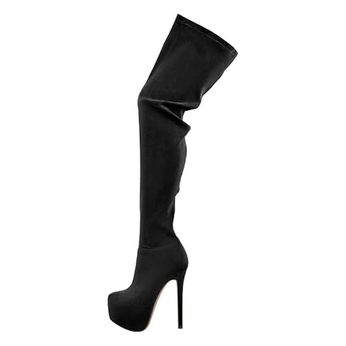 blingqueen Damen Overknees Stretch Stiefel Plateau Stiletto Boots mit Reißverschluss Schwarz 39 EU blingqueen Damen Overknees Stretch Stiefel Plateau Stiletto Boots mit Reißverschluss Schwarz 39 EU von blingqueen
