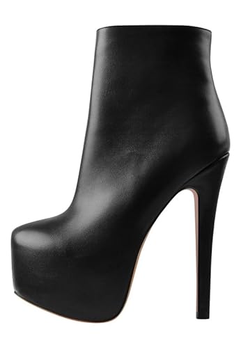 blingqueen Damen Plateau Stiefeletten Stiletto Zipper Ankle Boots Platform mit Reißverschluss PU Schwarz 41 EU von blingqueen