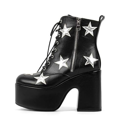 blingqueen Damen Plateaustiefeletten Blockabsatz Rund Zehe mit Sternapplikation Reißverschluss Schwarz 45 EU blingqueen Damen Plateaustiefeletten Blockabsatz Rund Zehe mit Sternapplikation Reißverschluss Schwarz 45 EU von blingqueen