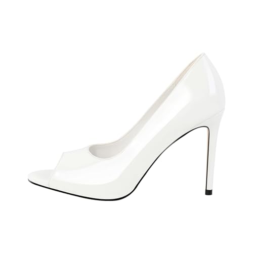 blingqueen Damen Runde Peeptoe Slip on Pumps Stiletto Sandaletten High Heels Metallic Weiß 45 EU von blingqueen