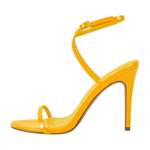 blingqueen Damen Stiletto Sandaletten Riemchensandalen High Heels Runde Offene Sommerschuhe Slingback Lacklederimitat Gelb 40 EU blingqueen Damen Stiletto Sandaletten Riemchensandalen High Heels Runde Offene Sommerschuhe Slingback Lacklederimitat Gelb 40 EU von blingqueen