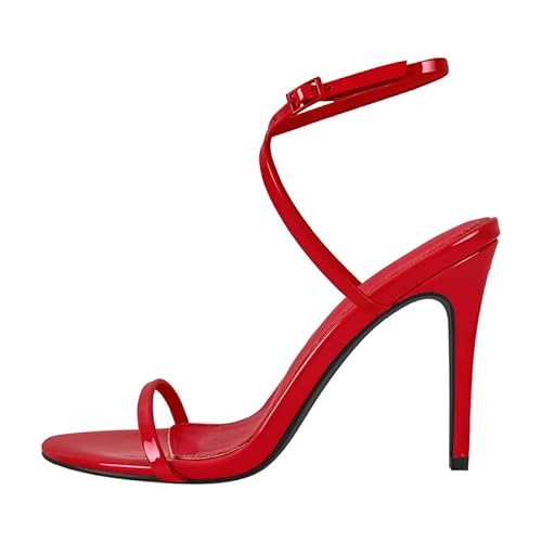 blingqueen Damen Stiletto Sandaletten Riemchensandalen High Heels Runde Offene Sommerschuhe Slingback Lackoptik Rot 40 EU blingqueen Damen Stiletto Sandaletten Riemchensandalen High Heels Runde Offene Sommerschuhe Slingback Lackoptik Rot 40 EU von blingqueen