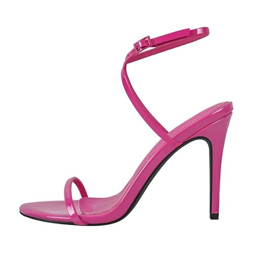 blingqueen Damen Stiletto Sandaletten Riemchensandalen High Heels Runde Offene Sommerschuhe Slingback Metallic Pink 41 EU von blingqueen