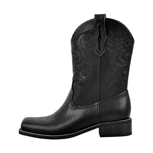 blingqueen Herren Bestickt Cowboystiefel Blockabsatz mit Quadratischem Zeh Schwarz 41 EU von blingqueen