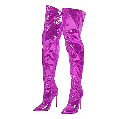 blingqueen Overknee Stiefel Damen Stiletto Lack Boots Fuchsia Rosa 37 EU von blingqueen