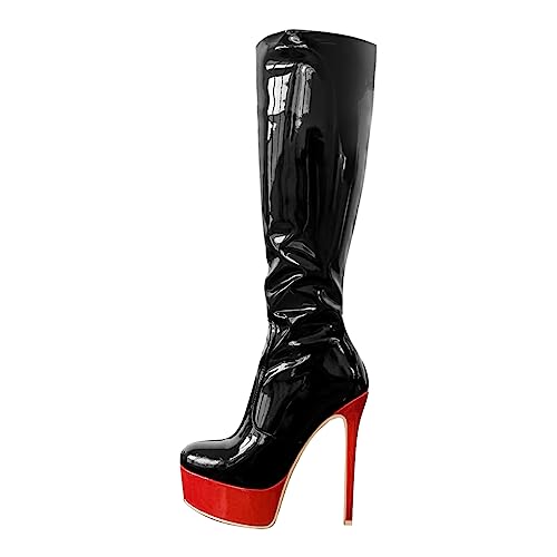 blingqueen Plateau Stiefel Stiletto Stretch Boots Lack Schwarz Rot 36 EU von blingqueen