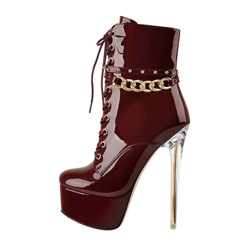 blingqueen Plateau Stiefeletten Damen Stiletto Ankle Boots Punk Kurzstiefel Metallic Bordeaux 43 EU blingqueen Plateau Stiefeletten Damen Stiletto Ankle Boots Punk Kurzstiefel Metallic Bordeaux 43 EU von blingqueen